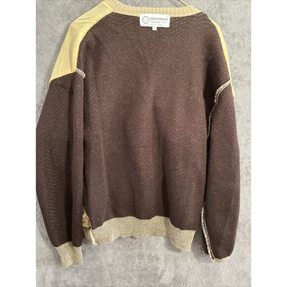 Deerskin Trading Post Sweater Large Wool Suede Brown V Neck Southwestern Vtg - Picture 15 of 16